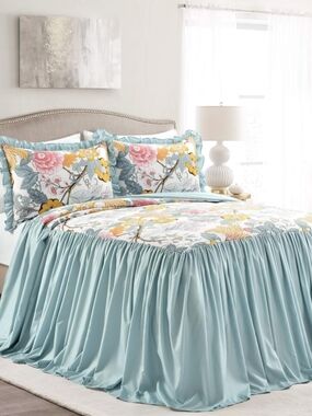 Lush Floral Ruffled Comforter,Curtain Set And Sheets